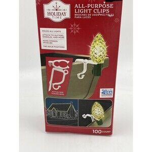 Holiday Time All Purpose Light Clips 100 Count White Holds All Lights Christmas